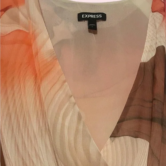 Express Women's Wrap Blouse - Red and Brown Floral - Picture 2 of 3